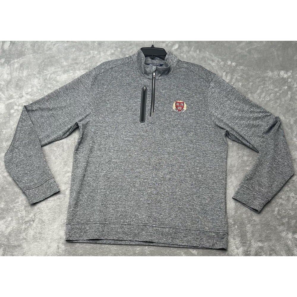Harvard University CB Cutter and Buck Quarter Zip Heather Gray Logo Size Large